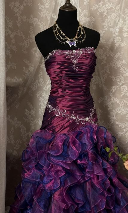 Glamorous Purple Ombre Strapless Ruffled Beaded Sweet 16 Quinceanera Ball Gown TP5569