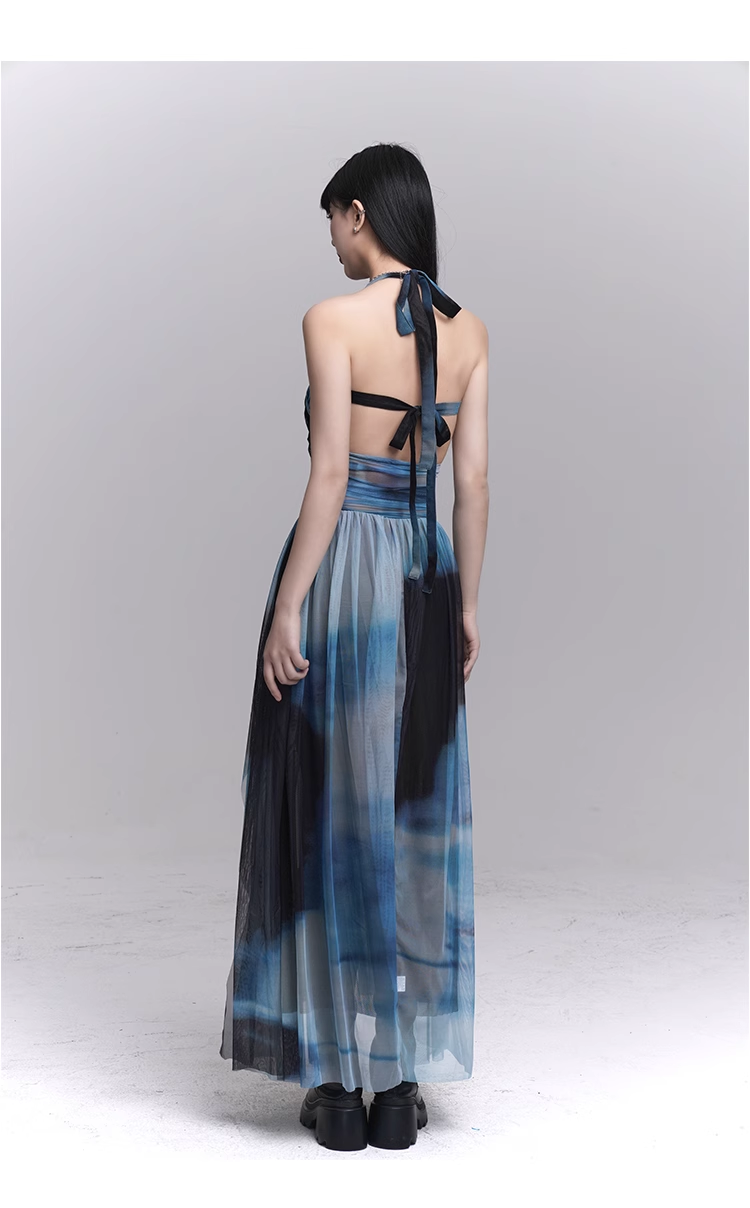 New Fashion Party Blue Chiffon Halter Dress TP2957