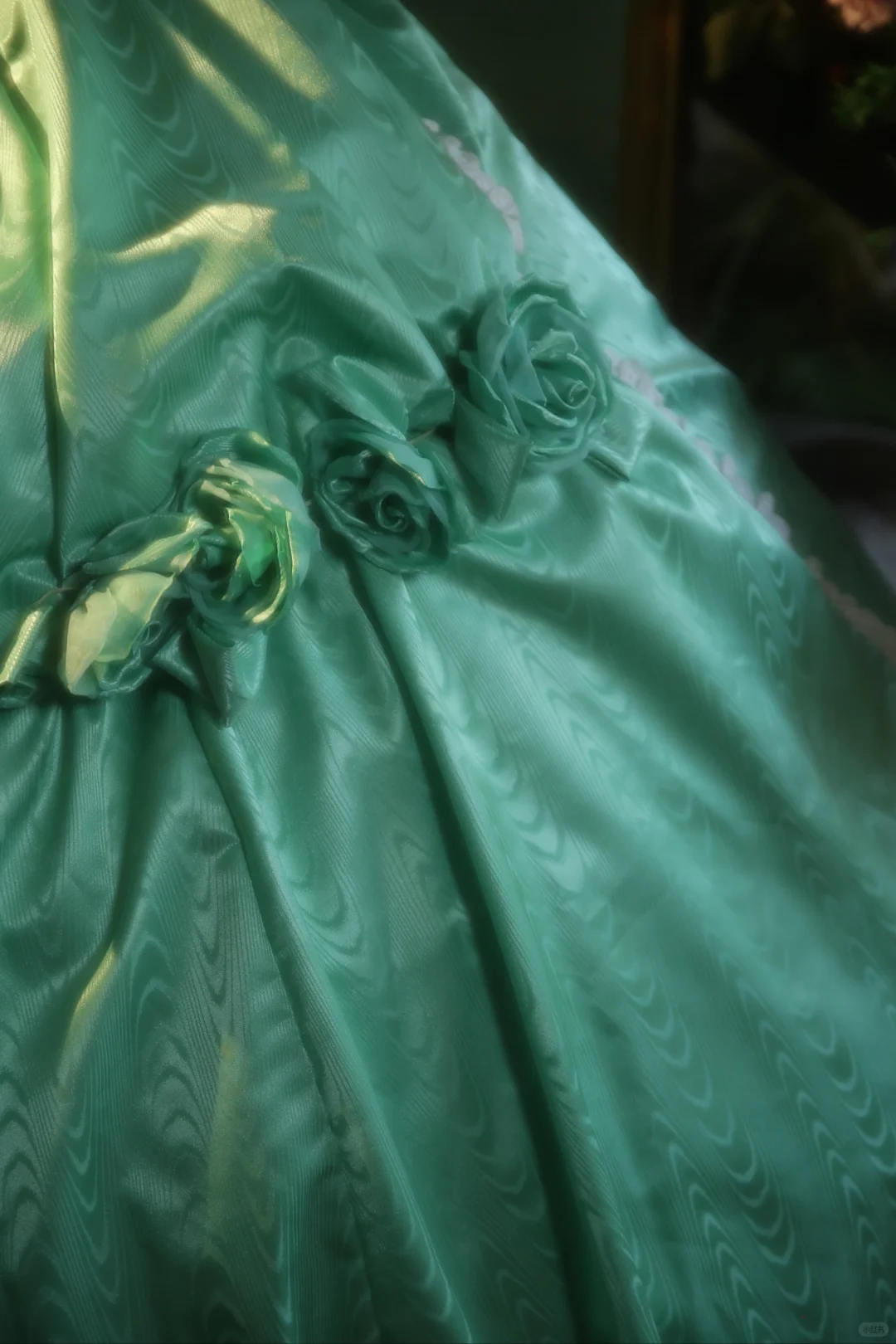 Vintage Turquoise Satin 3D Rose Applique Lace-Trimmed  Sweet 15 Quinceanera Ball Gown TP5513