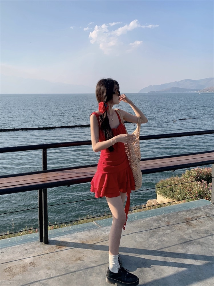 Vintage Red A-Line Tiered Homecoming Dress Party Dress Cocktail Dress TP4722