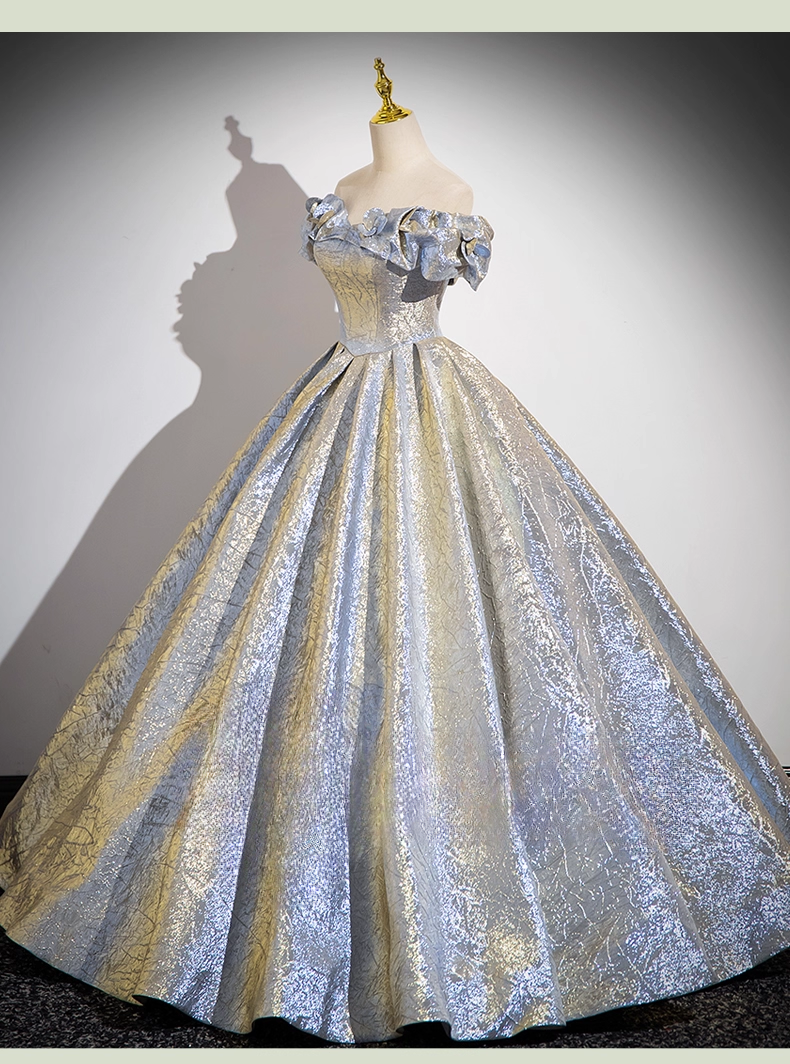 Elegant Glittering Satin Sweet 16 A-Line Off-the-shoulder Tulle Quinceanera Ball Gown TP5203