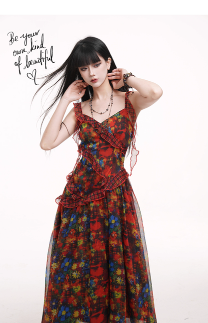 New Fashion Floral Pattern Design Spaghetti Strap Dress TP2952