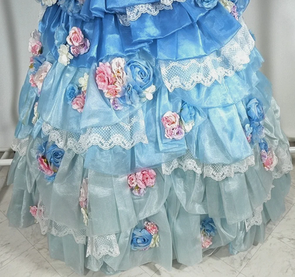 Glamorous Ombre Blue Floral Halter Neck Ruffled Tulle 3D Roses Sweet 15 Quinceanera Ball Gown TP5489