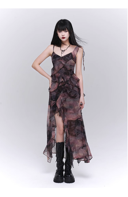 Fashion Vintage Butterfly irregular Dress Brim Design Spaghetti Strap Dress TP2912