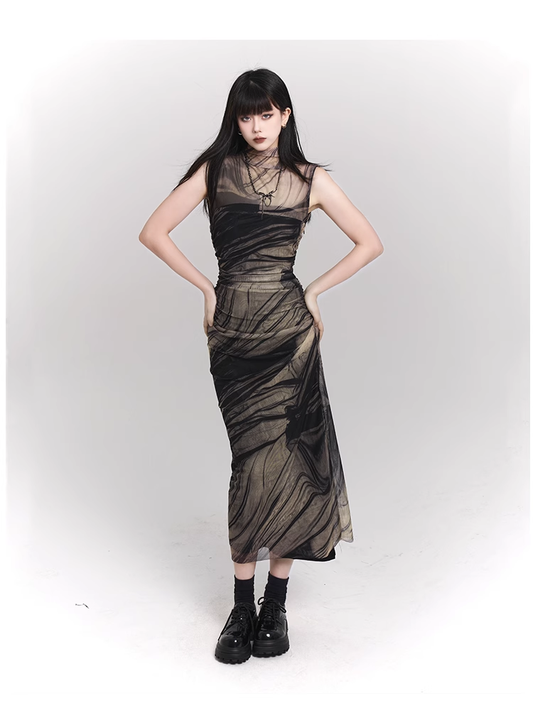 New Simple High Neck & Low Neckline Design Sleeveless Tank Top Dress TP2916