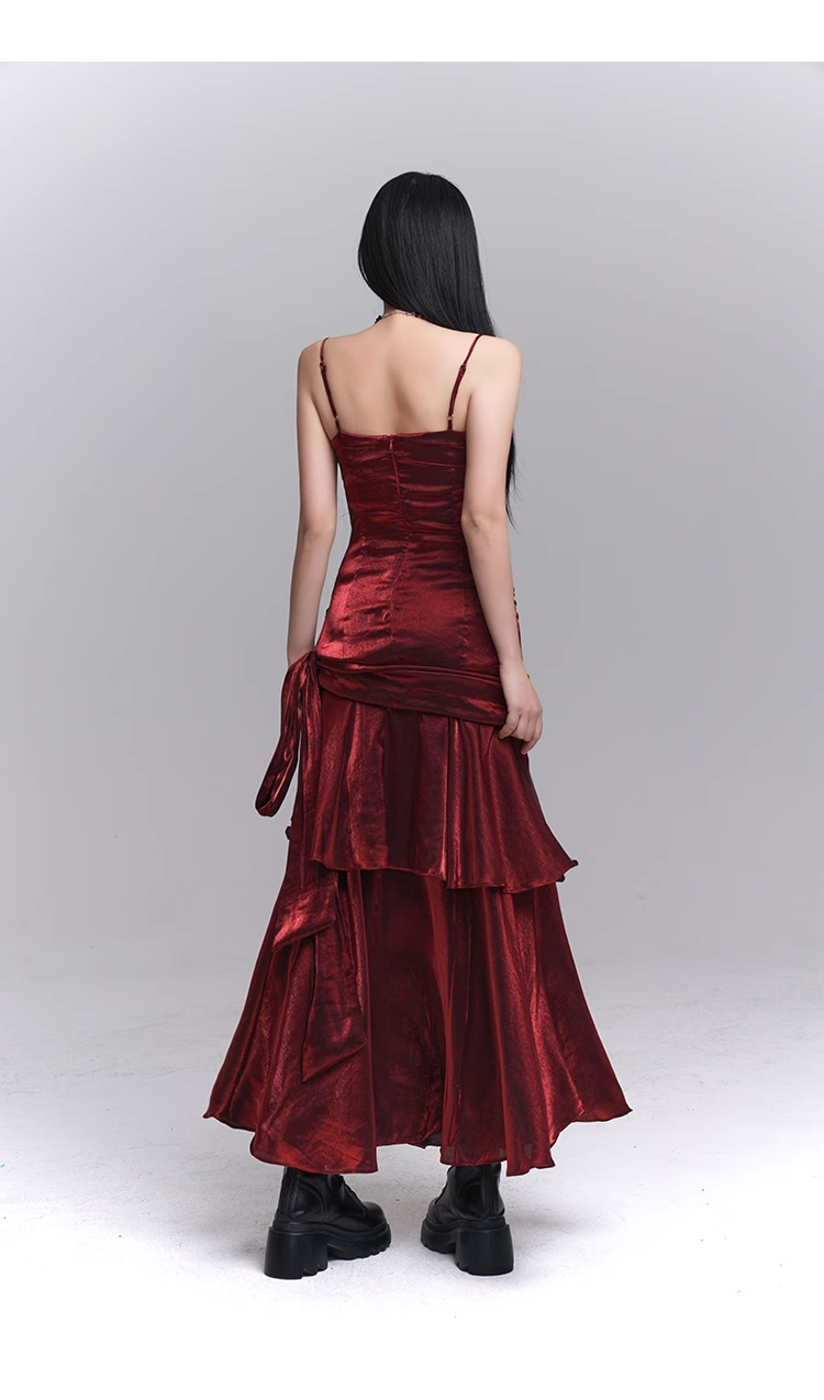 Vintage Fashion Red Spaghetti Strap Dress TP2910