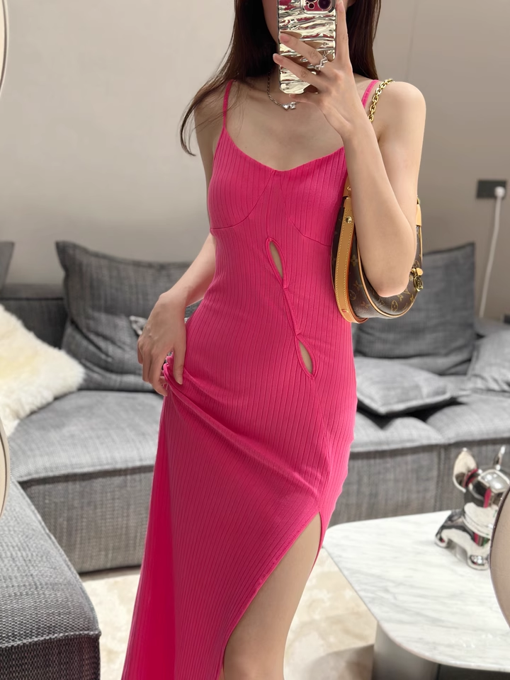 New Fashion Casual Rose Pink Sleeveless Halter Dress TP2976