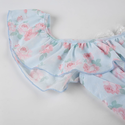 Cute Light Blue Floral Square-neck A-Line Short Summer Dresses Party Dress Homecoming Dress TP4341