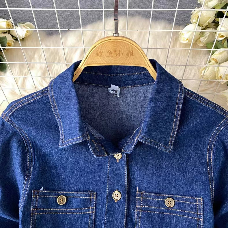 New Fashion Simple Belt Design Denim Dress TP2830