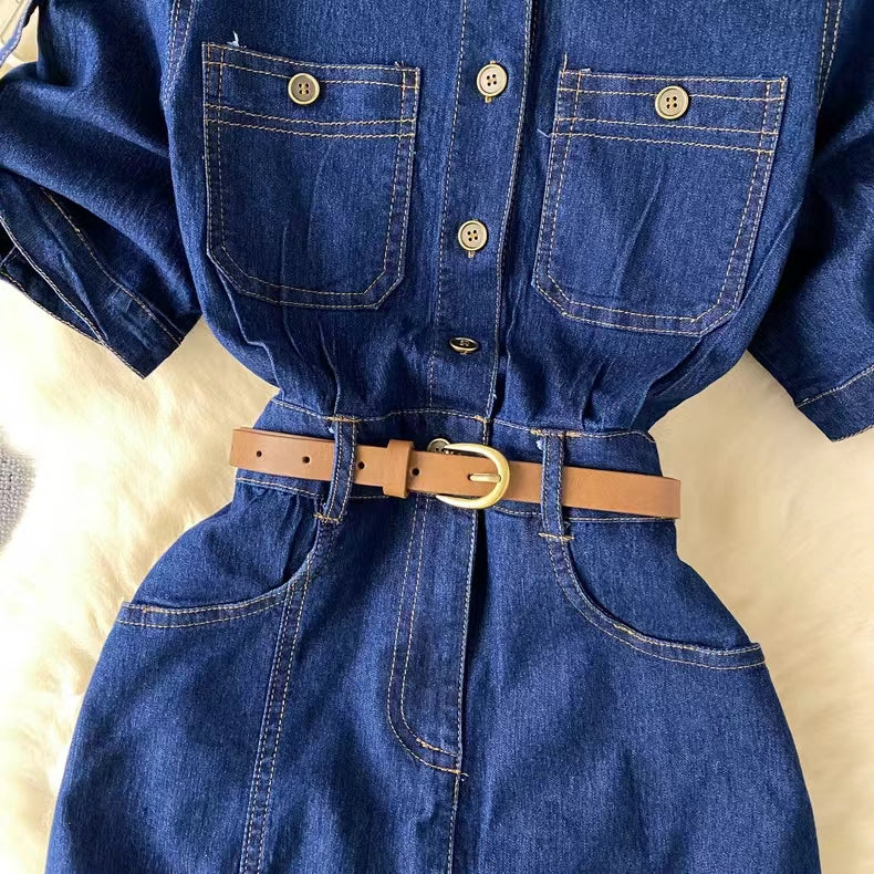 New Fashion Simple Belt Design Denim Dress TP2830