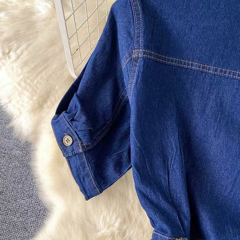 New Fashion Simple Belt Design Denim Dress TP2830
