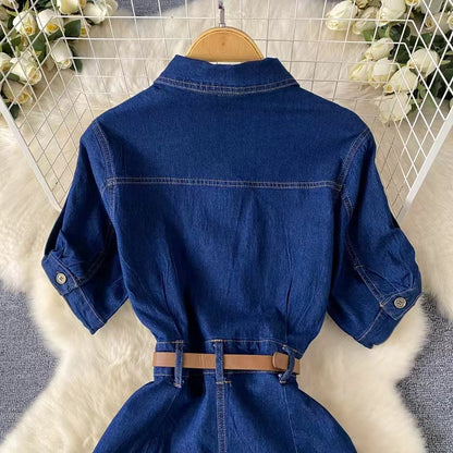 New Fashion Simple Belt Design Denim Dress TP2830