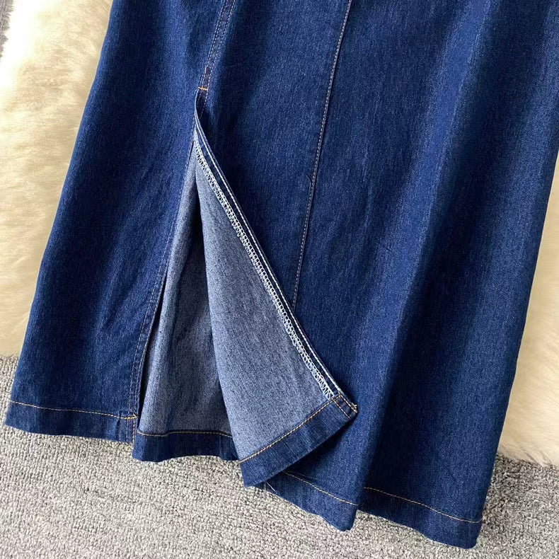 New Fashion Simple Belt Design Denim Dress TP2830