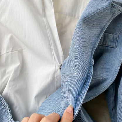 New Irregular Design Long Sleeve Shirt Patchwork Denim Style Dress TP2831