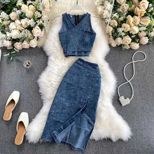 New Tank Top High-waisted Denim skirt For Women TP2834