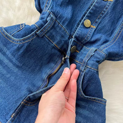 Vintage French Audrey Hepburn Waisted Design Denim Dress TP2836