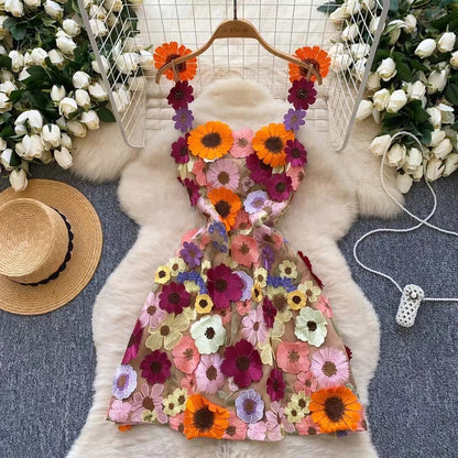 New Haute Couture Floral Embroidery High-waisted Elegant Halter Dress TP2840
