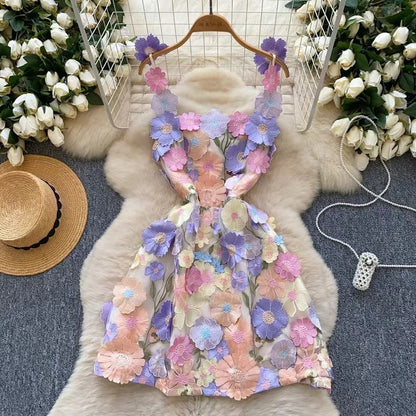 New Haute Couture Floral Embroidery High-waisted Elegant Halter Dress TP2840