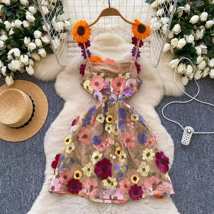 New Haute Couture Floral Embroidery High-waisted Elegant Halter Dress TP2840