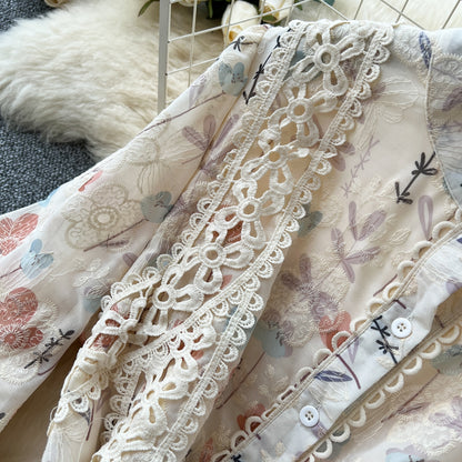 High-grade Lace Patchwork High-waisted Printed Embroidery Dress TP2842