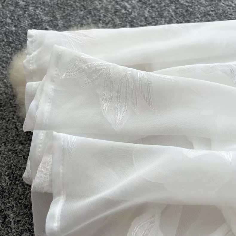 Fashion French High Sense V-neck High Waist Slimming Embroidery White Spaghetti Strap Dress TP2846