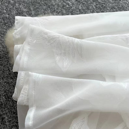 Fashion French High Sense V-neck High Waist Slimming Embroidery White Spaghetti Strap Dress TP2846