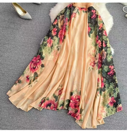 New Stylish Elegant V-neck High-waisted Floral Dress TP2855