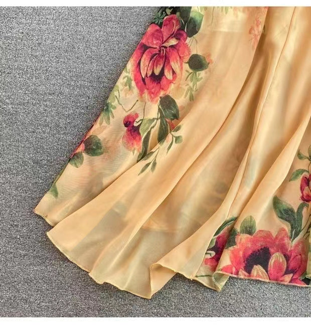 New Stylish Elegant V-neck High-waisted Floral Dress TP2855