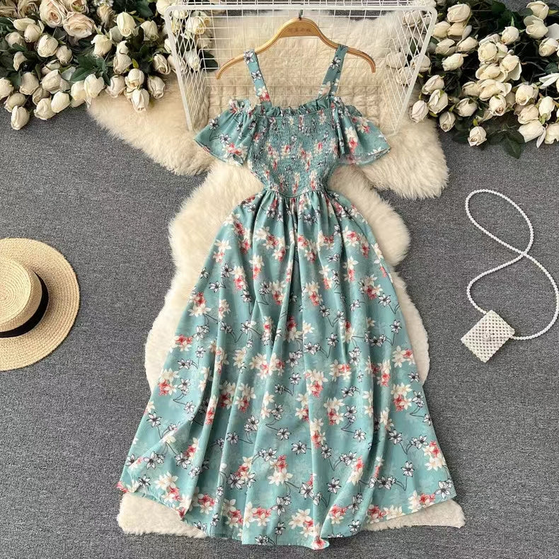 Retro Design Chic Spaghetti  Strap Floral Dress TP2859