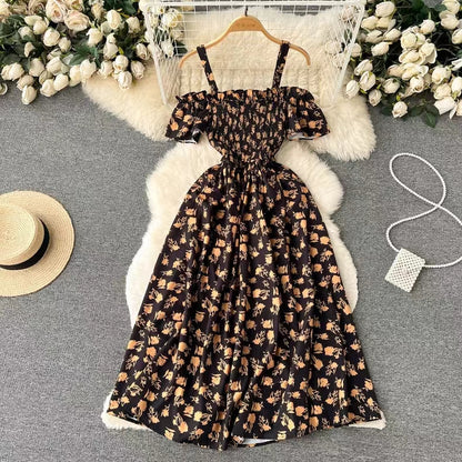 Retro Design Chic Spaghetti  Strap Floral Dress TP2859