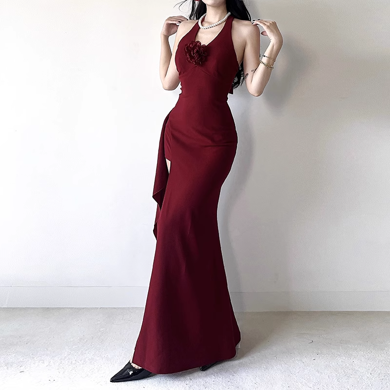 New Sexy Red Halter Dress Elegant Party Evening Dress TP2866