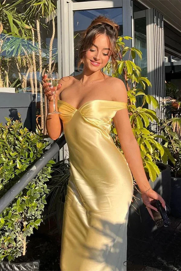 Vintage Satin Off-the-Shoulder Mermaid Evening Dress TP5819