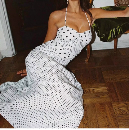 Vintage Polka Dot Halter-Neck A-Line Evening Dress TP5720
