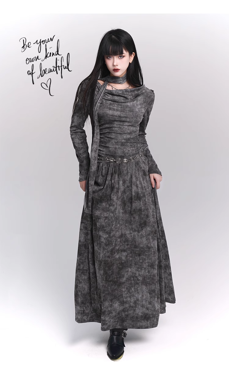 New Simple Fashion Gray Design Long-sleeved Dress TP2949