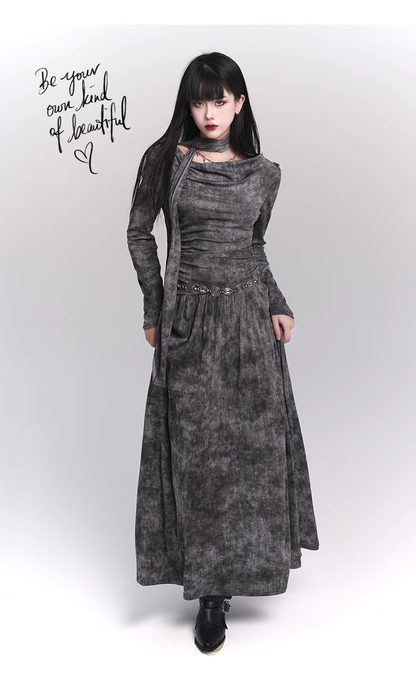 New Simple Fashion Gray Design Long-sleeved Dress TP2949