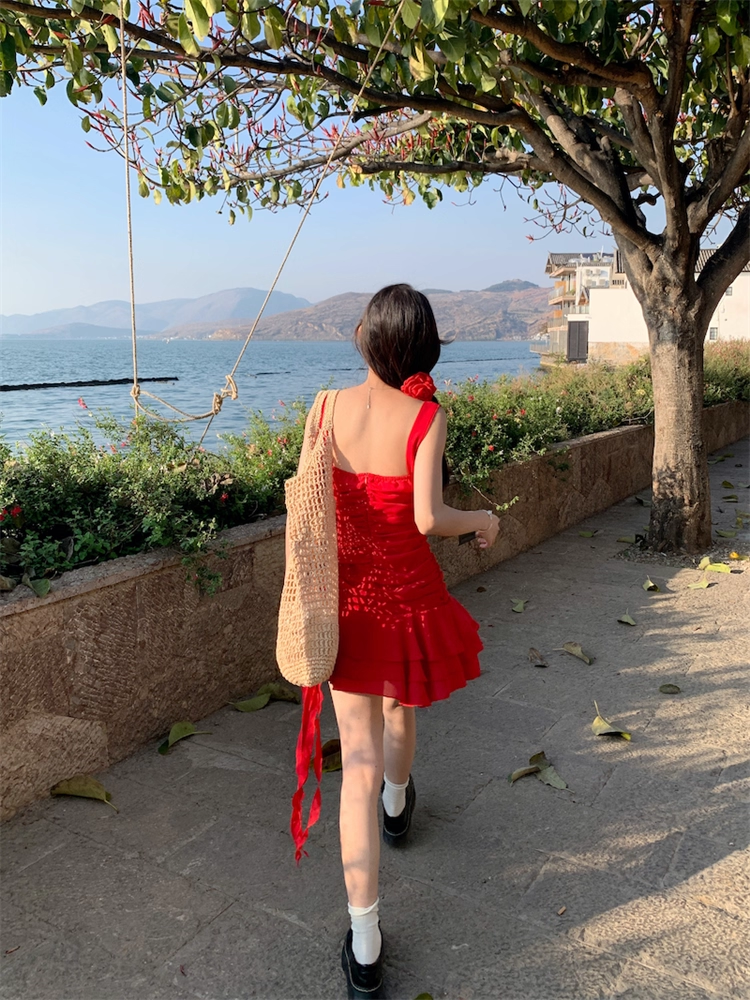 Vintage Red A-Line Tiered Homecoming Dress Party Dress Cocktail Dress TP4722