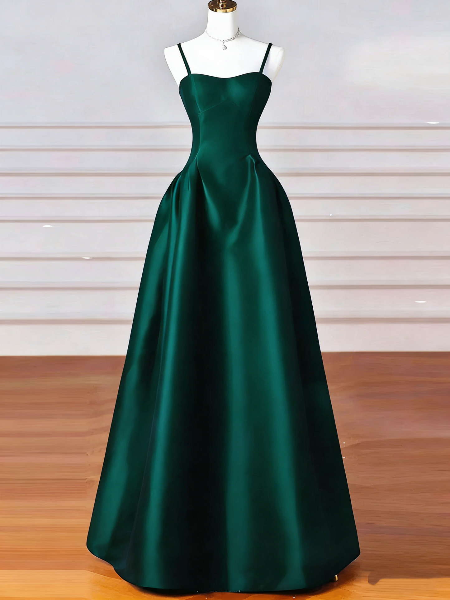 Retro A-Line Satin Spaghetti Straps Long Formal Dress Prom Dress Evening Dress TP1030