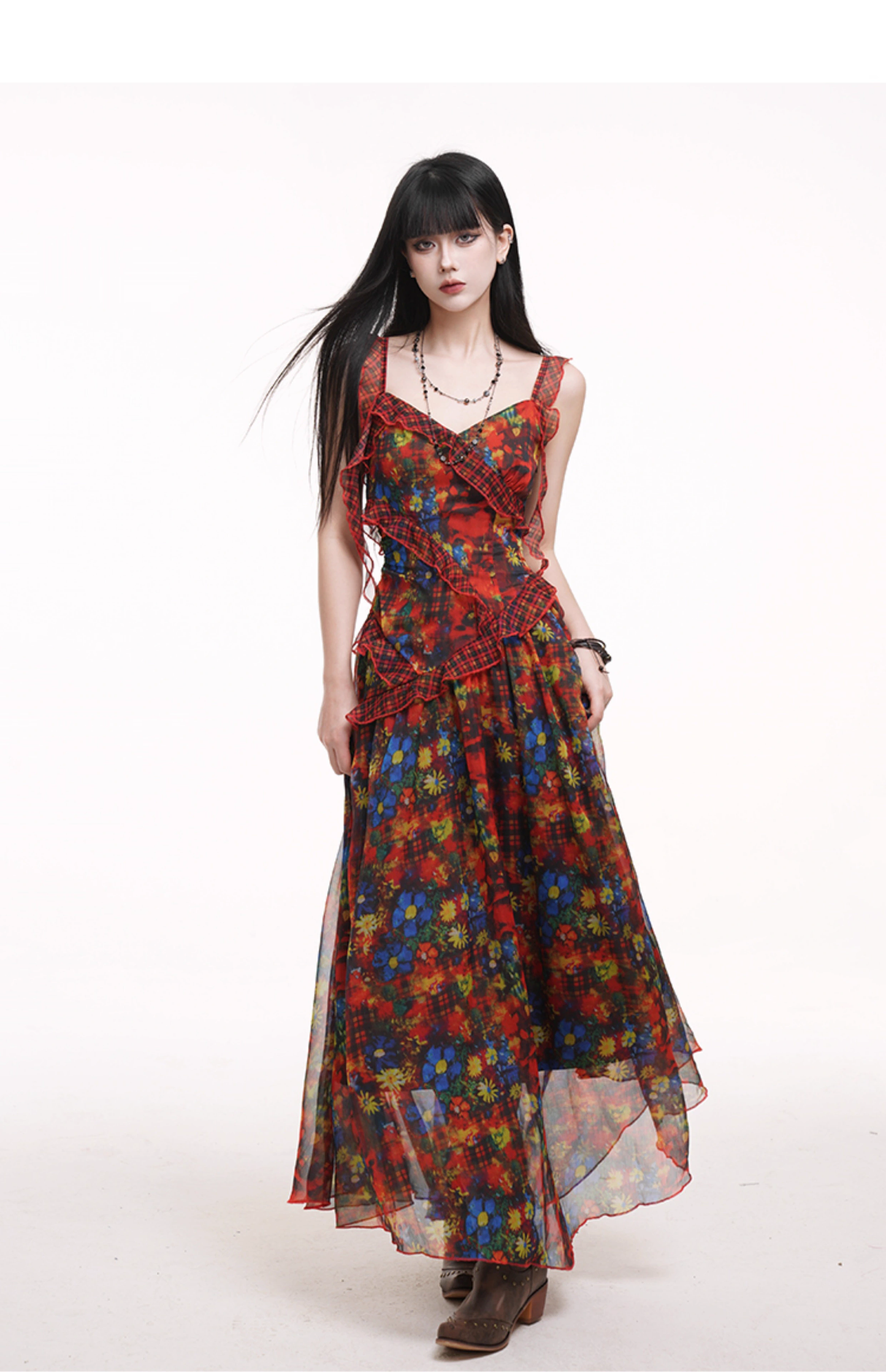 New Fashion Floral Pattern Design Spaghetti Strap Dress TP2952