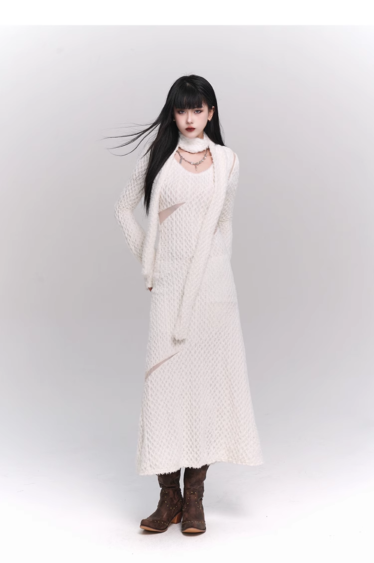 New Fashion White Sweater Style Long-sleeved Dress TP2953