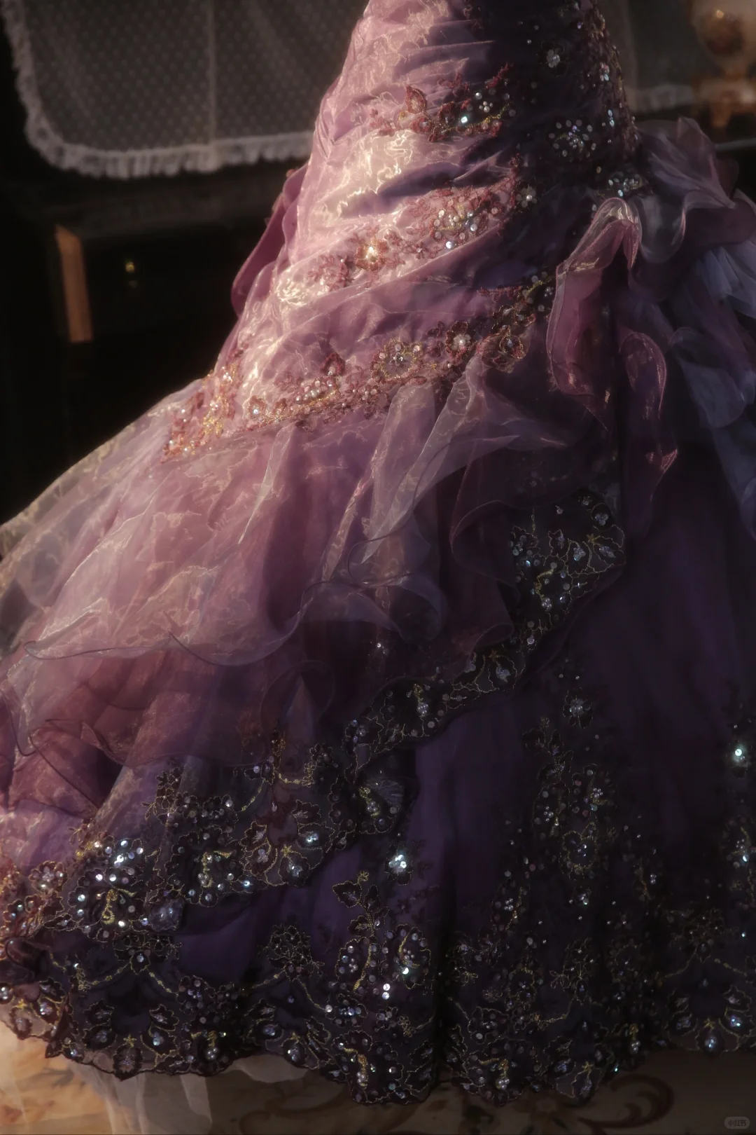 Gorgeous Purple Strapless Ruffled Tulle Sequin Sweet 15 Quinceanera Ball Gown TP5521