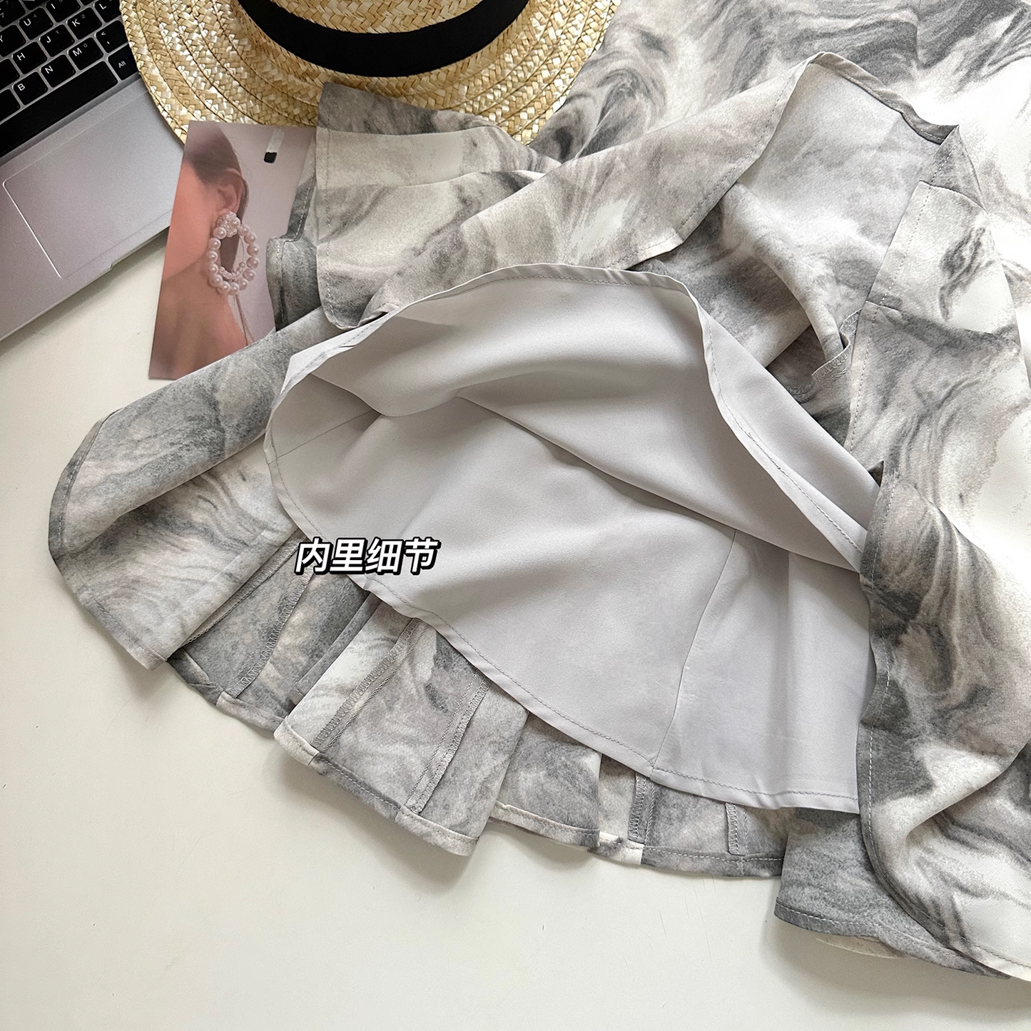 Simple Floral Ink-wash Pattern Design A-line Sleeveless Spaghetti Strap Dress TP3287