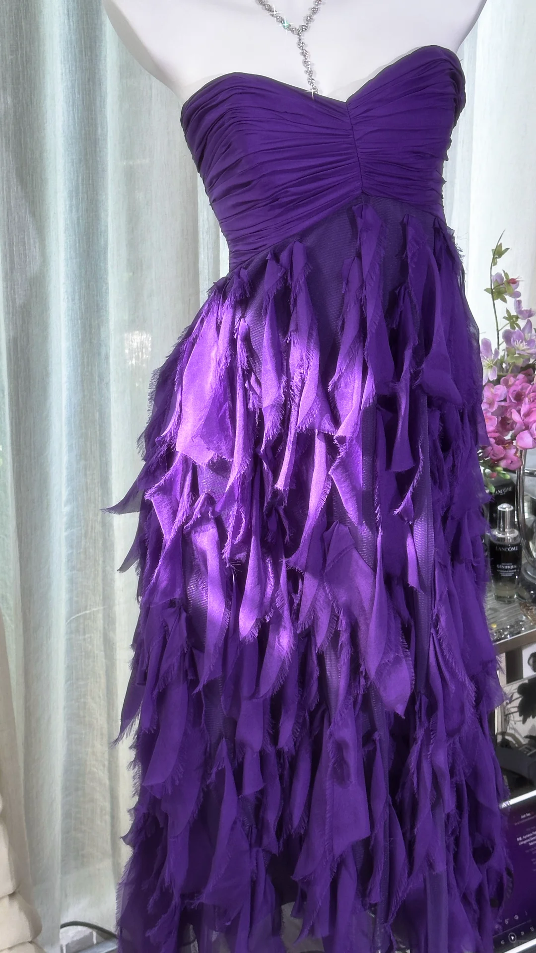 Elegant Purple Sweetheart Strapless Romantic A-Line Chiffon Tiered Evening Dress Prom Dresses TP4148