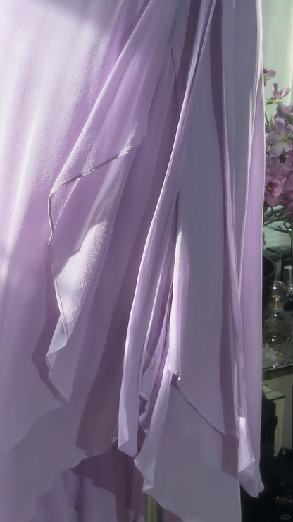Vintage-Inspired Lilac V-neck Prom Dress Sheath Chiffon Evening Gown TP5138