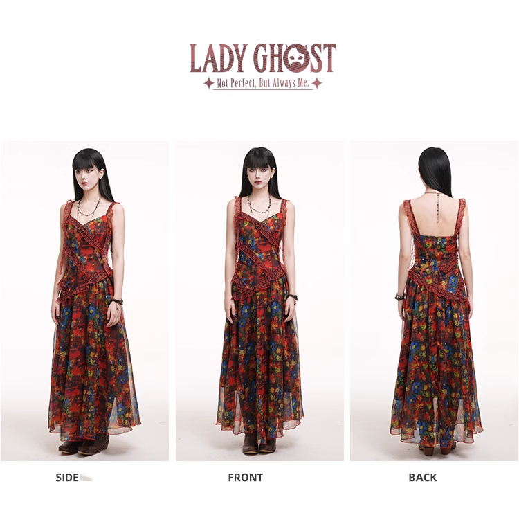 New Fashion Floral Pattern Design Spaghetti Strap Dress TP2952