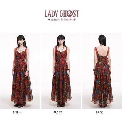 New Fashion Floral Pattern Design Spaghetti Strap Dress TP2952