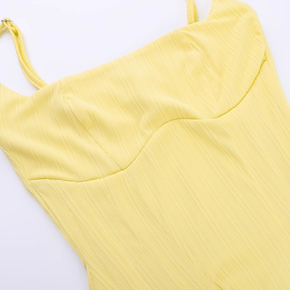 Women New Simple Fashion Yellow High-waist Spaghetti Strap Dress TP2889