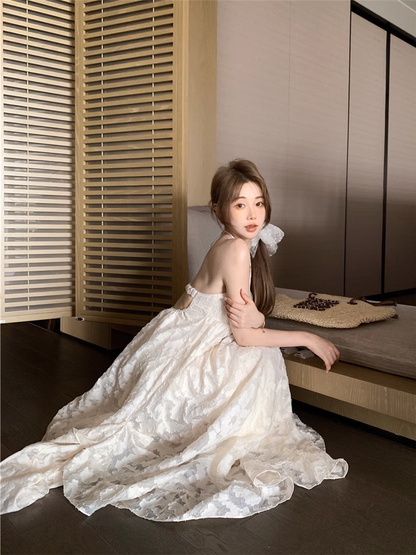 New Fashion Beige Design Beach Holiday A-line Halter Dress TP3310