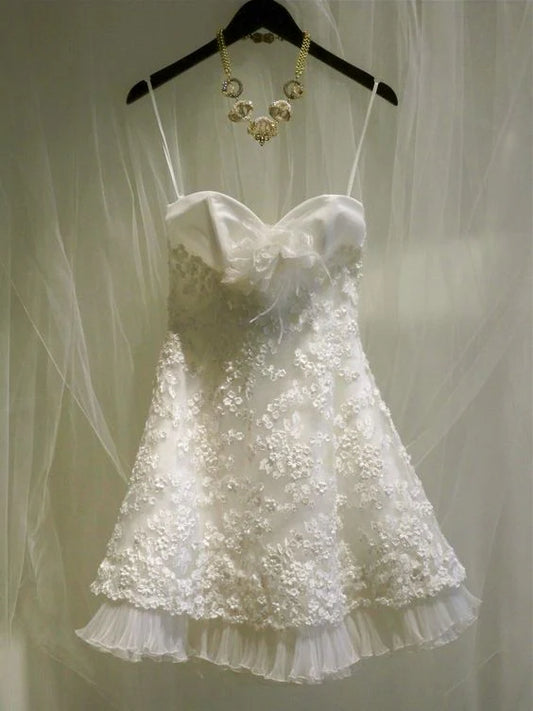 Cute White Sweetheart Spaghetti Strap A-Line Short Party Dress Cocktail Dress Homecoming Dress TP4373