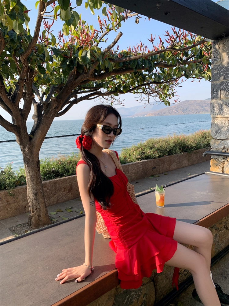 Vintage Red A-Line Tiered Homecoming Dress Party Dress Cocktail Dress TP4722