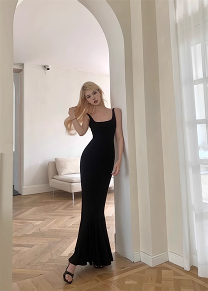 Simple Fashion Sleeveless Mermaid Design A-line Spaghetti Strap Dress TP3426